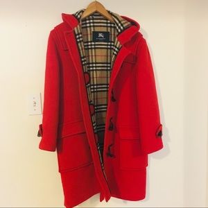 Women’s Burberry Red  hooded Toggle Coat
